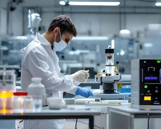 Jefa de laboratorio analizando muestras de hormigón en una mesa de control con instrumental técnico